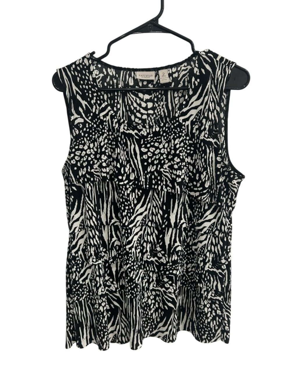 Easywear By Chicos Large Black White Tiered Tank Top Animal Print Maximalist Kit